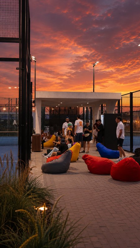 Sunset lounge area at Sky Padel Baku