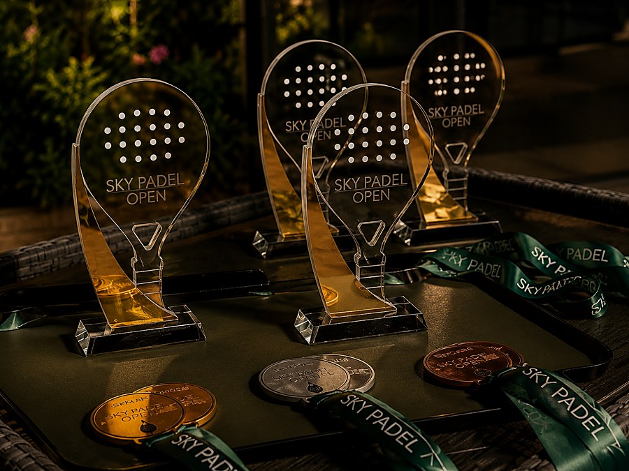 Sky Padel Open trophies and medals